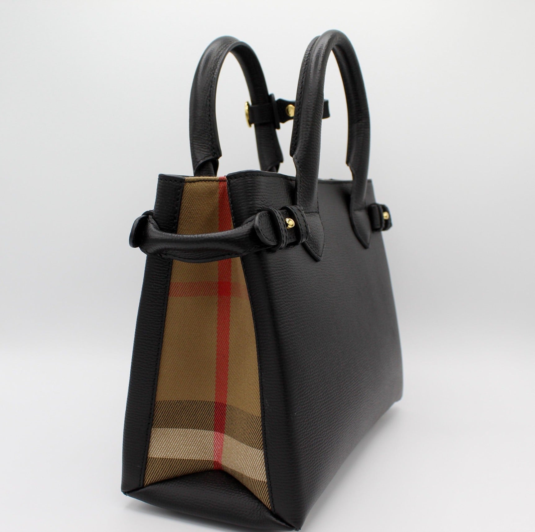 Burberry Banner Small Handbag in Black and Burberry Check House of Molyneux