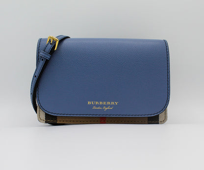 Burberry Check and Leather Hampshire Crossbody Bag in Slate Blue