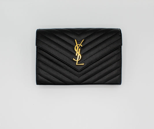 Saint Laurent Cassandre Shoulder Bag on Chain in Black with Gold YSL Plaque