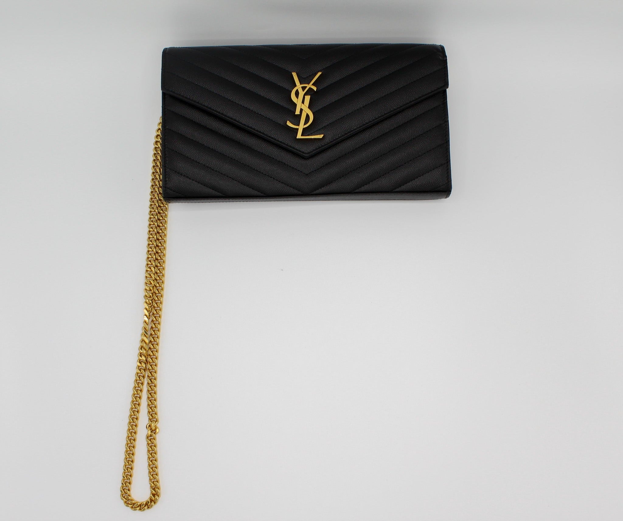 Saint Laurent Cassandre Shoulder Bag on Chain in Black with Gold YSL P House of Molyneux