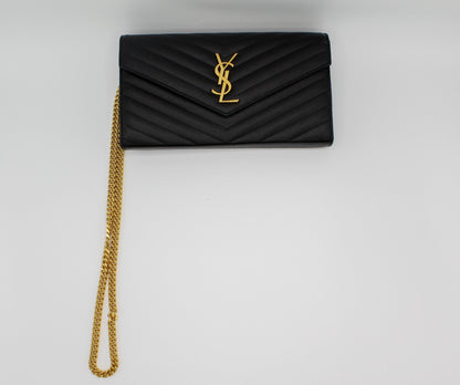 Saint Laurent Cassandre Shoulder Bag on Chain in Black with Gold YSL Plaque