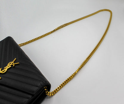 Saint Laurent Cassandre Shoulder Bag on Chain in Black with Gold YSL Plaque